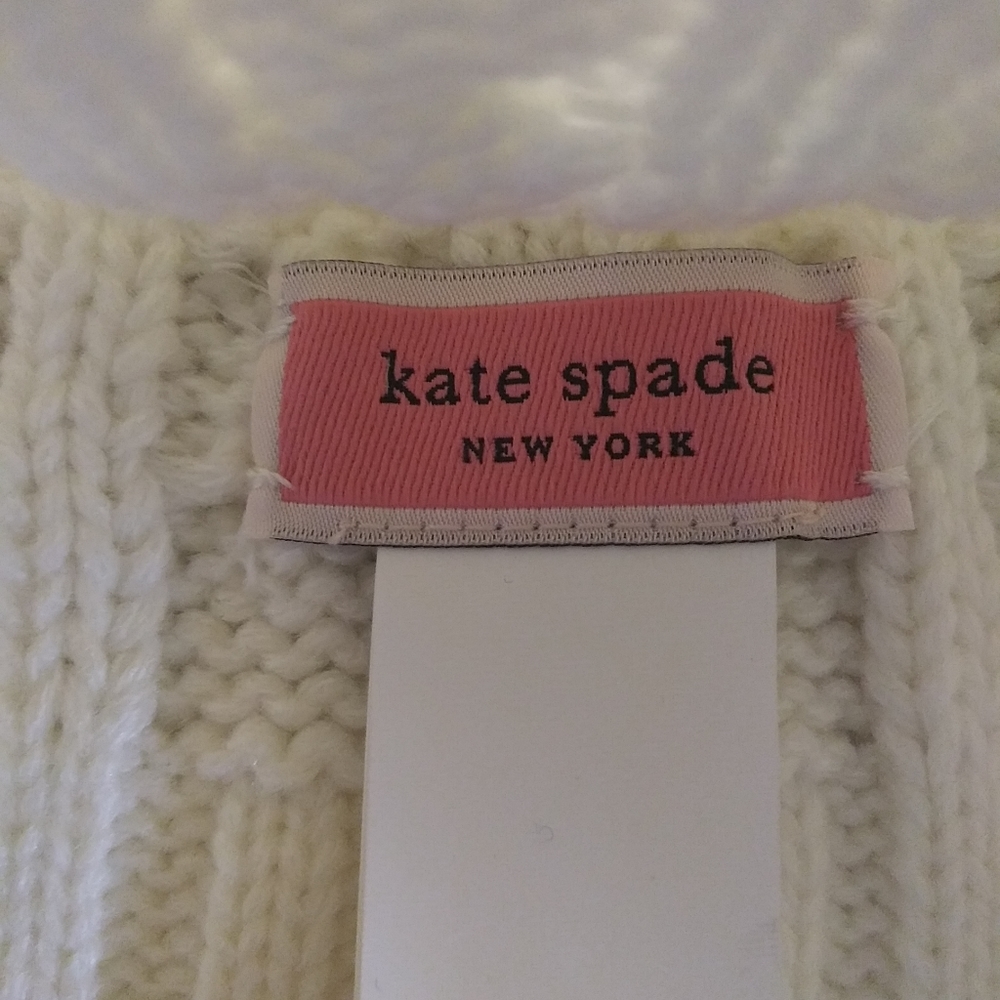 Kate Spade Cable Winter Cream Beanie Pom - Picture 3 of 5